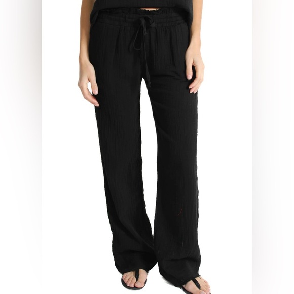 ROXY Gauze Soft Black Beach Pants Drawstring Sz Medium - Picture 1 of 13